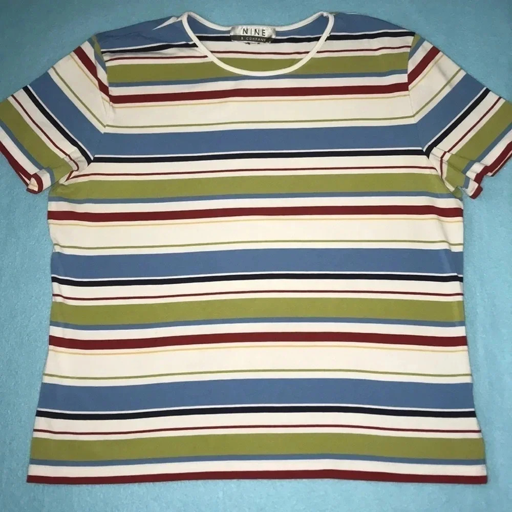 𝅺Nine & Company short sleeve stretchy striped top size XL